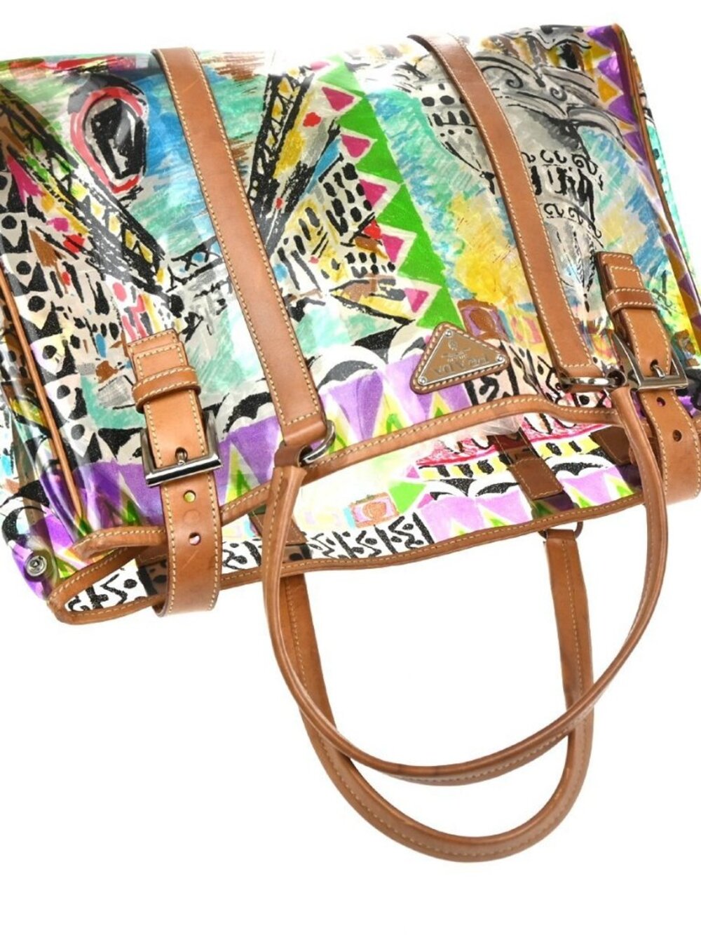 PRADA Venetian Print Shoulder Tote Bag Vinyl Leather Brown SHW Italy 37KD059 - Picture 6 of 13